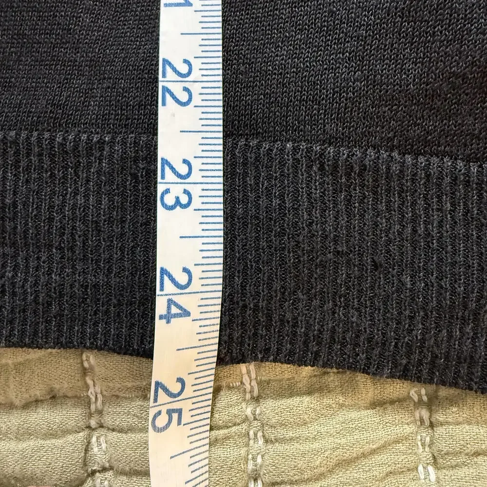 J.CREW Linen/Viscose Lightweight V Neck Black‎ Sweater Side Buttons SZ M Preppy